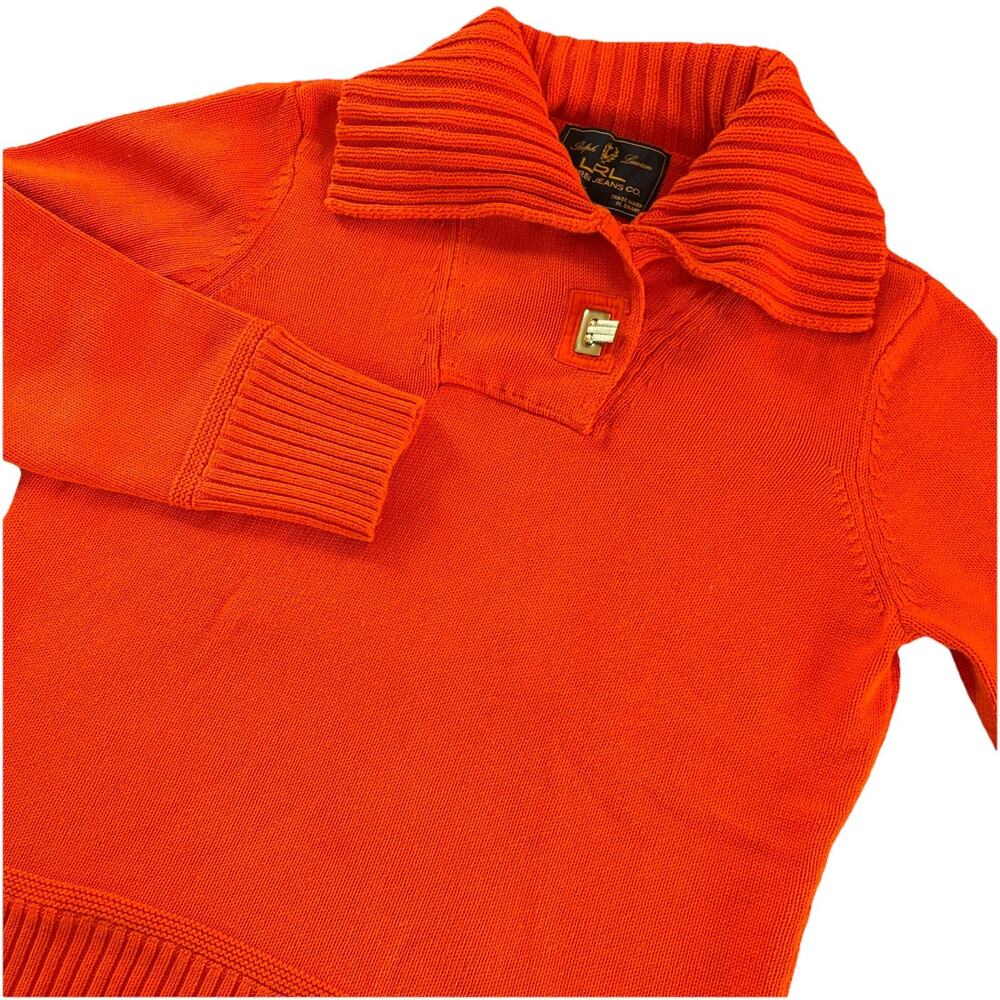 Ralph Lauren Jeans Co Y2K Women’s Orange Sweater Gold Clasp Size XL (Runs Small)